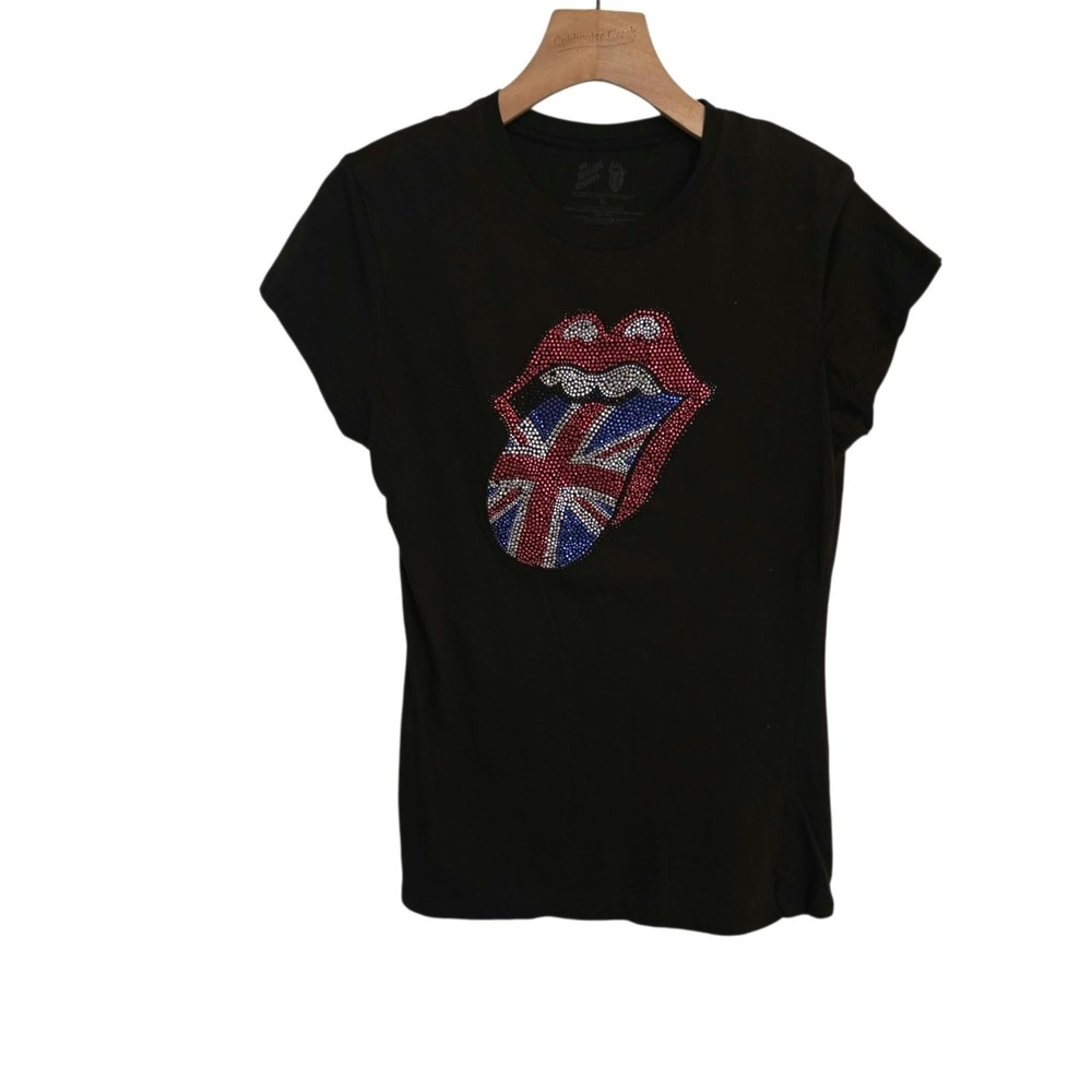 The Rolling Stones T-Shirt Classic UK Rhinestone Embellished Logo Womens XL